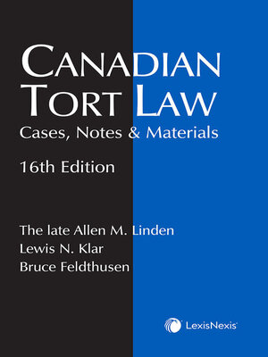 cover image of Canadian Tort Law - Cases, Notes & Materials